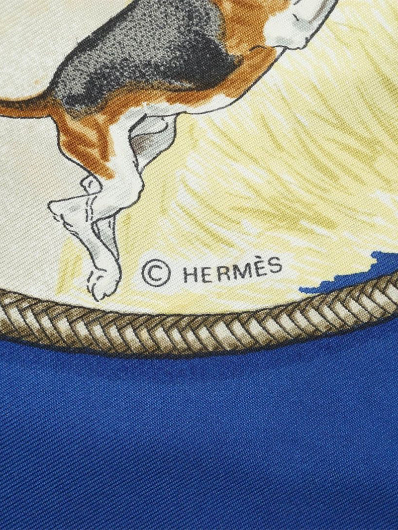 Blue Le Laisser Courre Silk Carre 90 scarf Scarves Hermes 