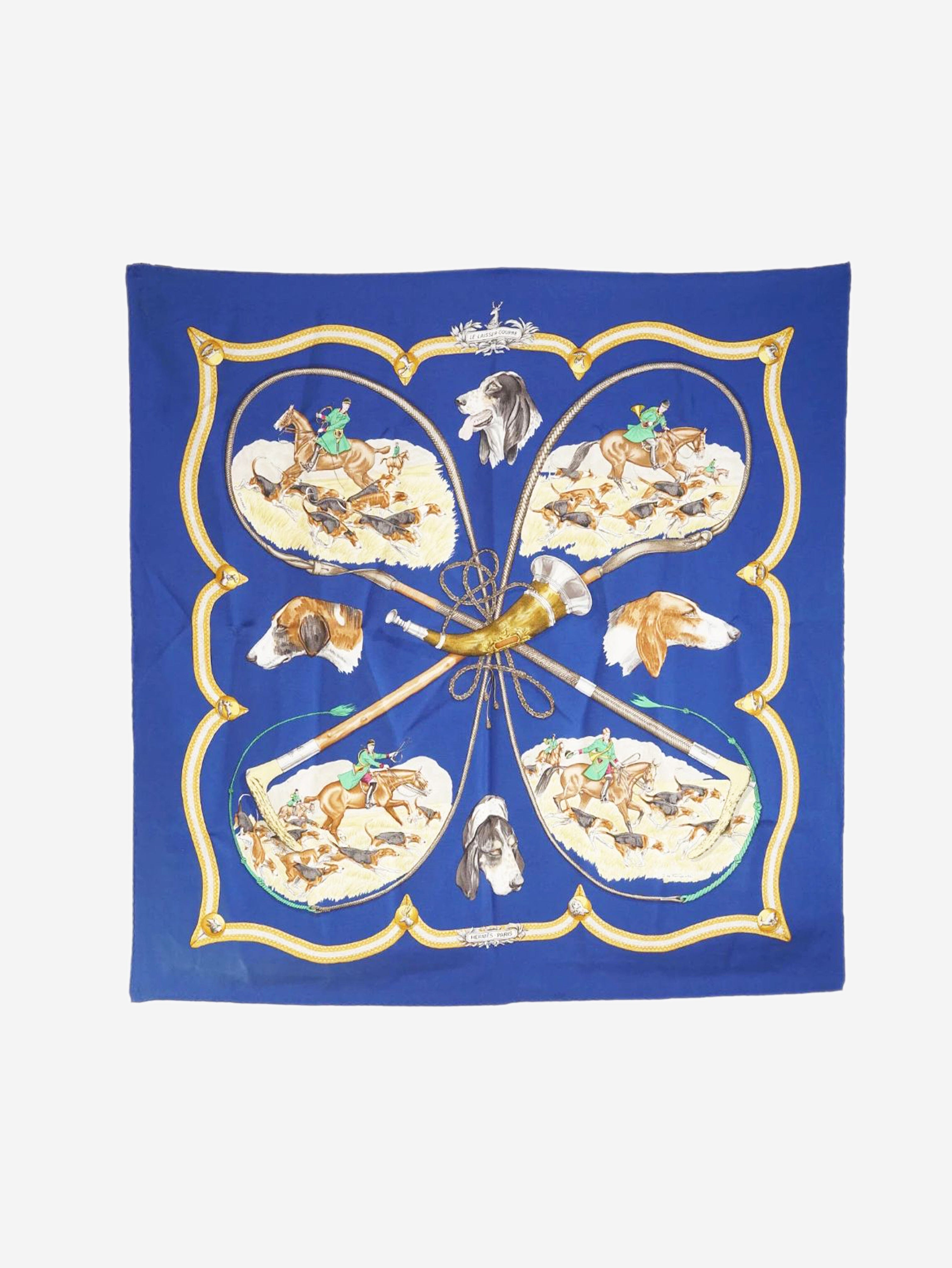 Blue Le Laisser Courre Silk Carre 90 scarf Scarves Hermes 