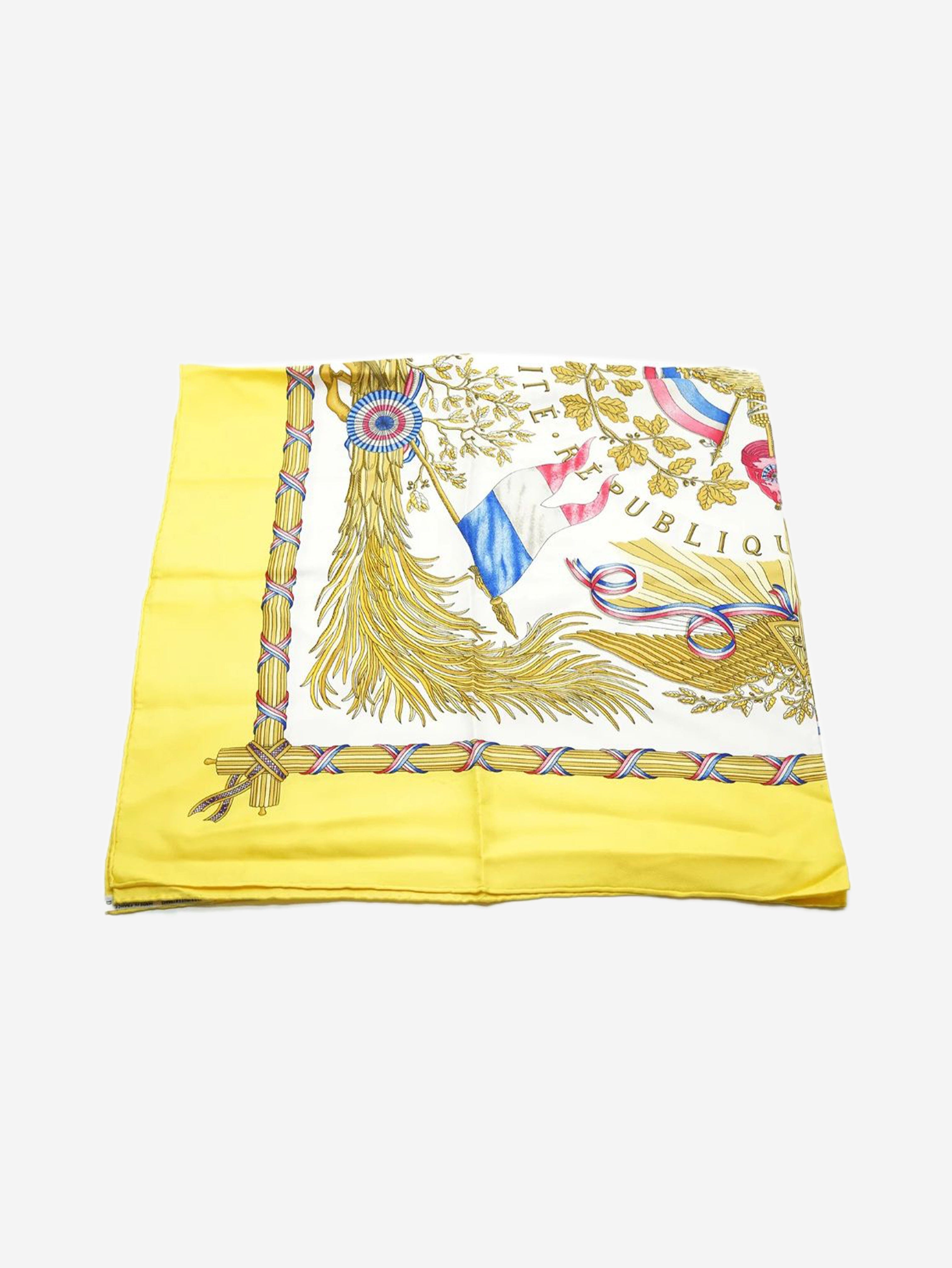 Yellow 1789 Liberte Egalite Fraternite Republique Francaise scarf Scarves Hermes 
