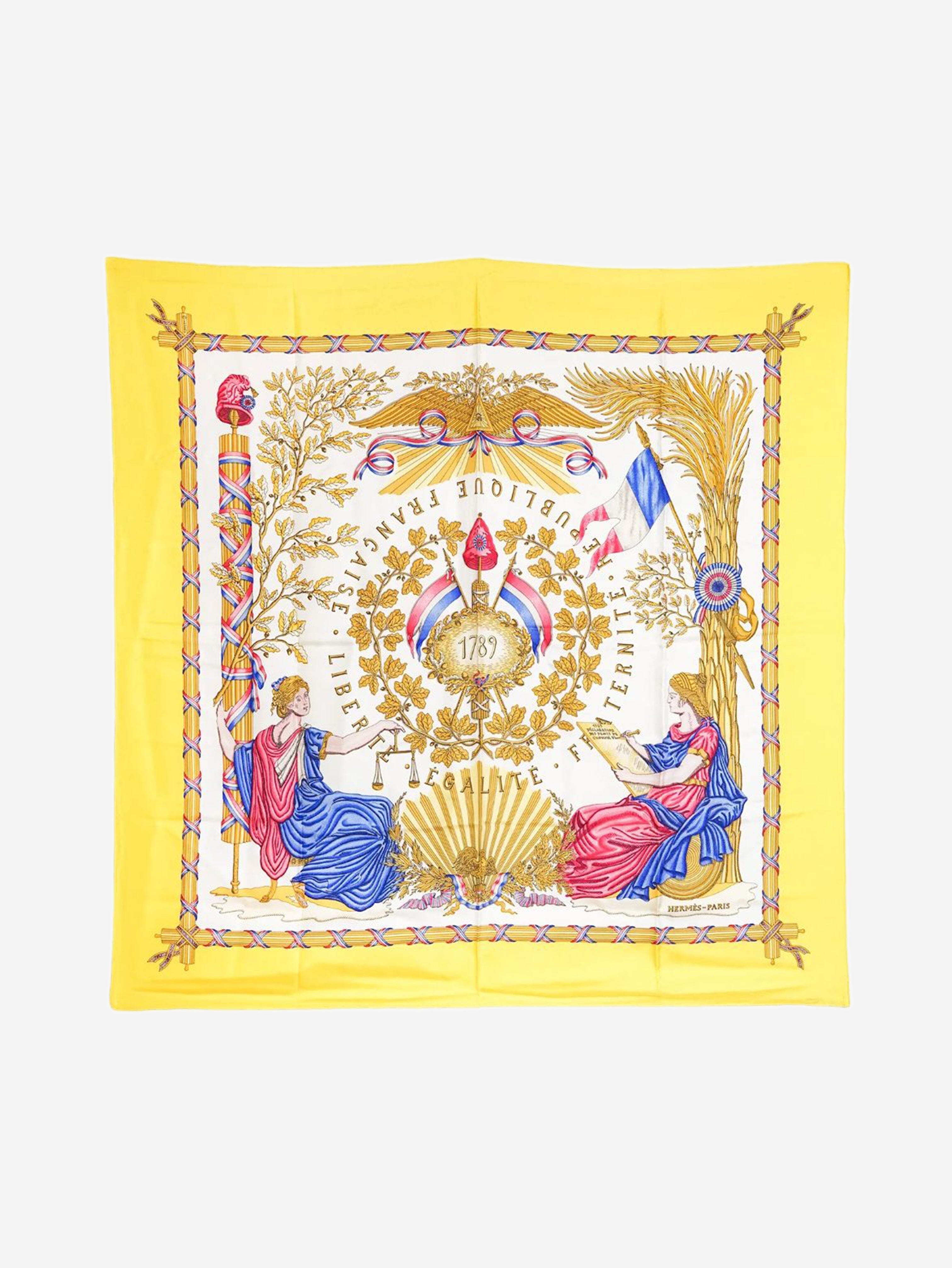Yellow 1789 Liberte Egalite Fraternite Republique Francaise scarf Scarves Hermes 