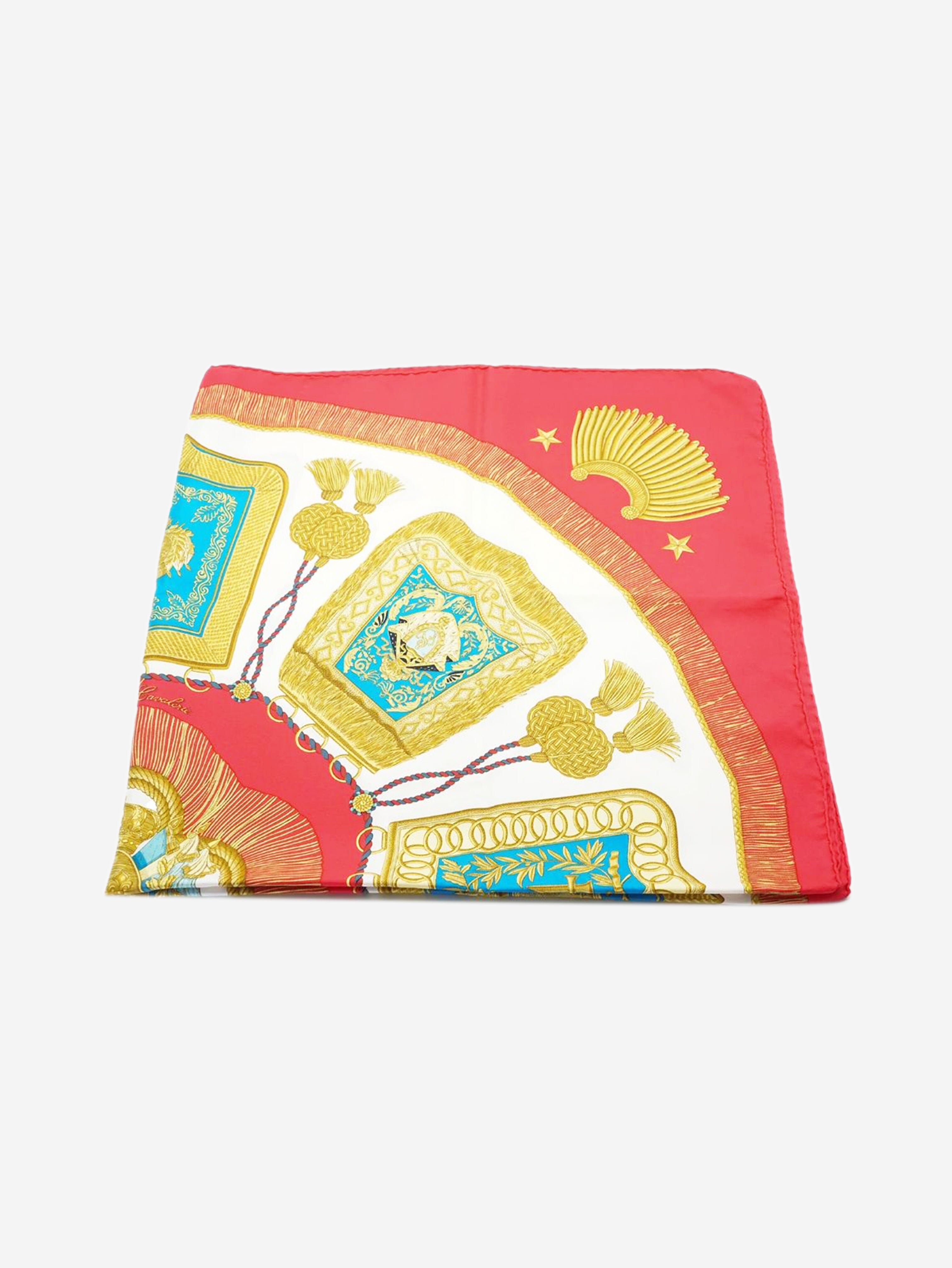 Red Poste et Cavalerie Silk Carre 90 scarf Scarves Hermes 