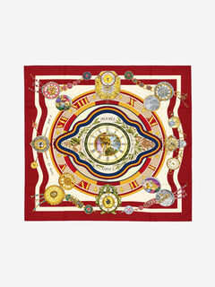 Red and cream Carré 90 Parmi les Fleurs je compte les heures silk scarf Scarves Hermes 