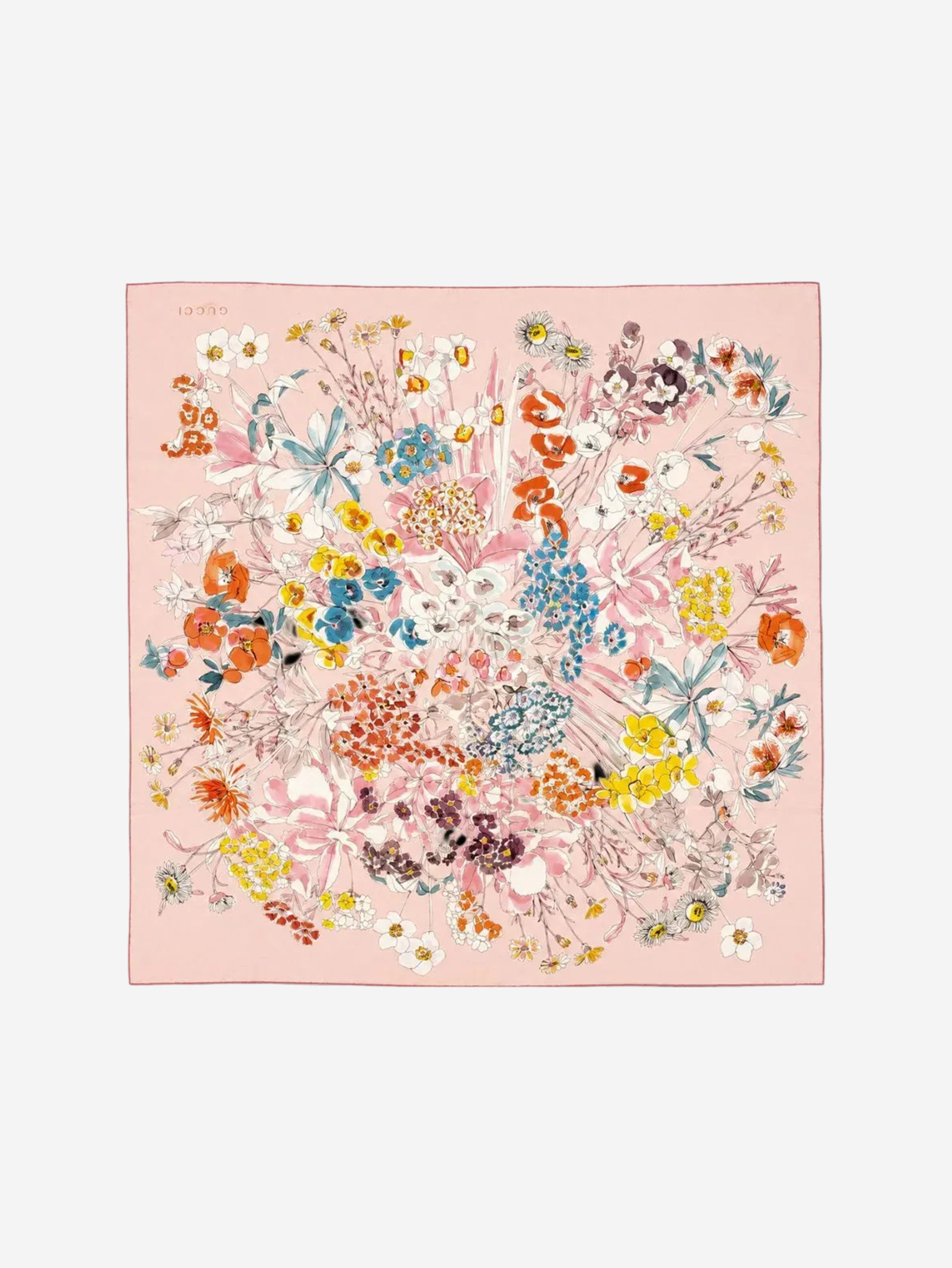 Pink floral silk twill scarf Scarves Gucci 