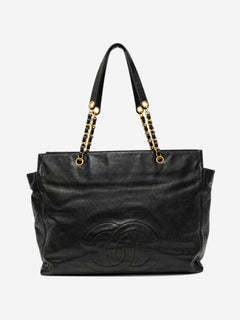 Black vintage 1996 Coco Mark caviar chain tote bag Tote Bags Chanel 