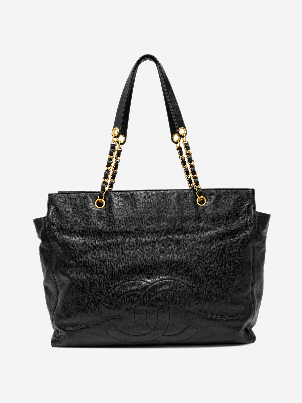 Black vintage 1996 Coco Mark caviar chain tote bag Tote Bags Chanel 