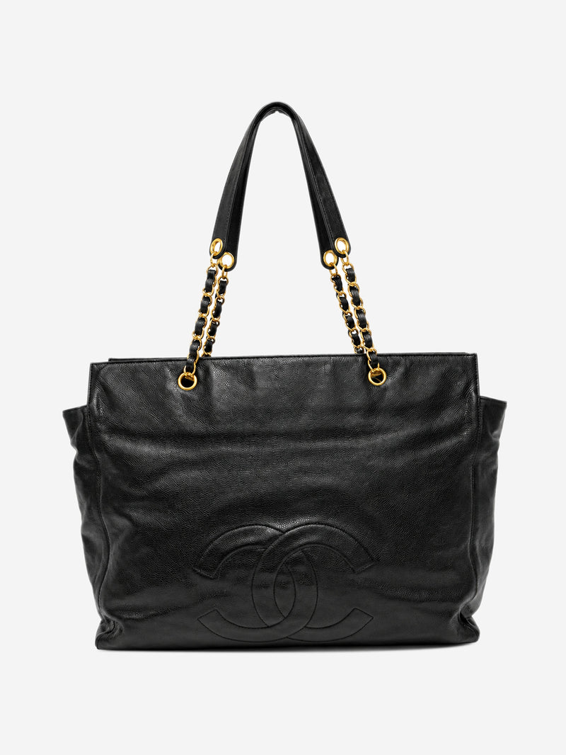 Black vintage 1996 Coco Mark caviar chain tote bag Tote Bags Chanel 