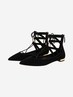 Black Suede lace-up flat shoes - size EU 38 Flat Shoes Aquazzura 