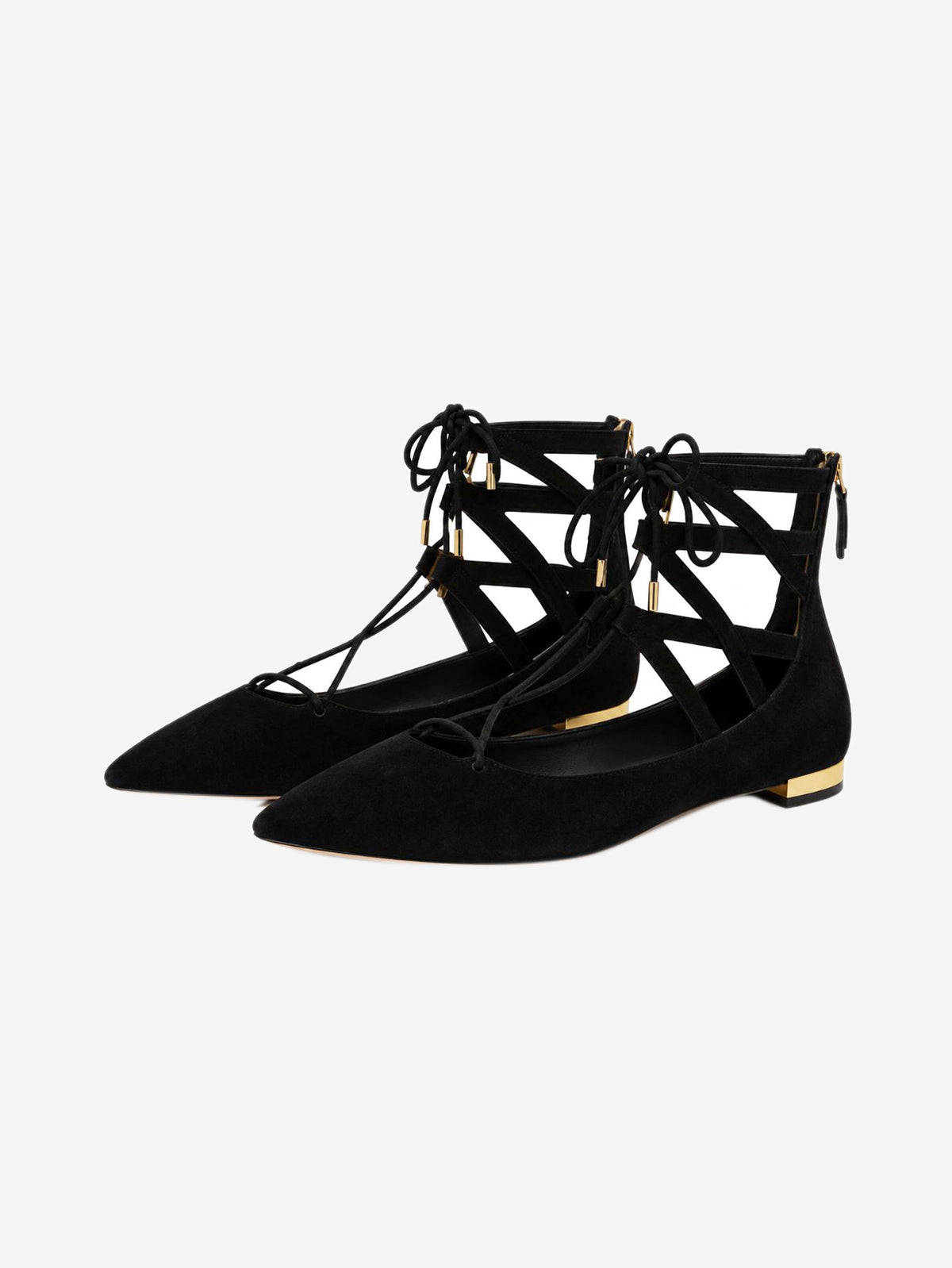 Black Suede lace-up flat shoes - size EU 38 Flat Shoes Aquazzura 