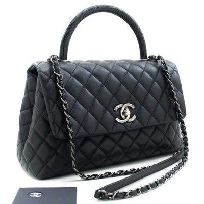 Black 2016 quilted caviar leather 2way bag Top Handle Bags Chanel 