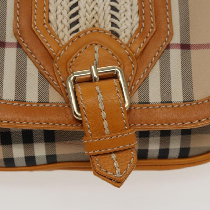 Burberry Brown BURBERRY Nova Check Shoulder Bag PVC Leather Beige Gold Yellow Brown Auth 95338 - size Burberry 