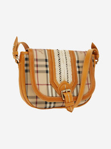 Burberry Burberry Brown BURBERRY Nova Check Shoulder Bag PVC Leather Beige Gold Yellow Brown Auth 95338 - size