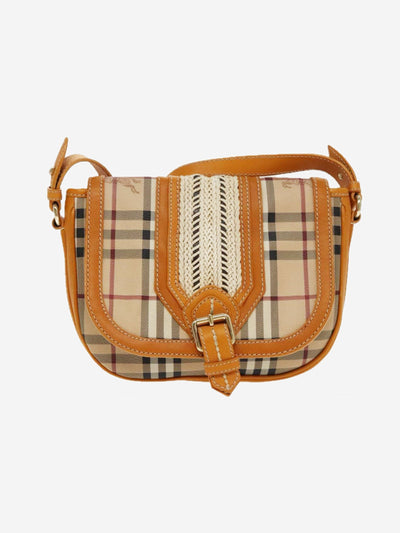 Burberry Brown BURBERRY Nova Check Shoulder Bag PVC Leather Beige Gold Yellow Brown Auth 95338 - size Burberry 