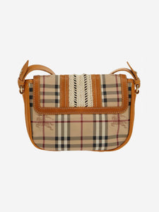 Burberry Burberry Brown BURBERRY Nova Check Shoulder Bag PVC Leather Beige Gold Yellow Brown Auth 95338 - size