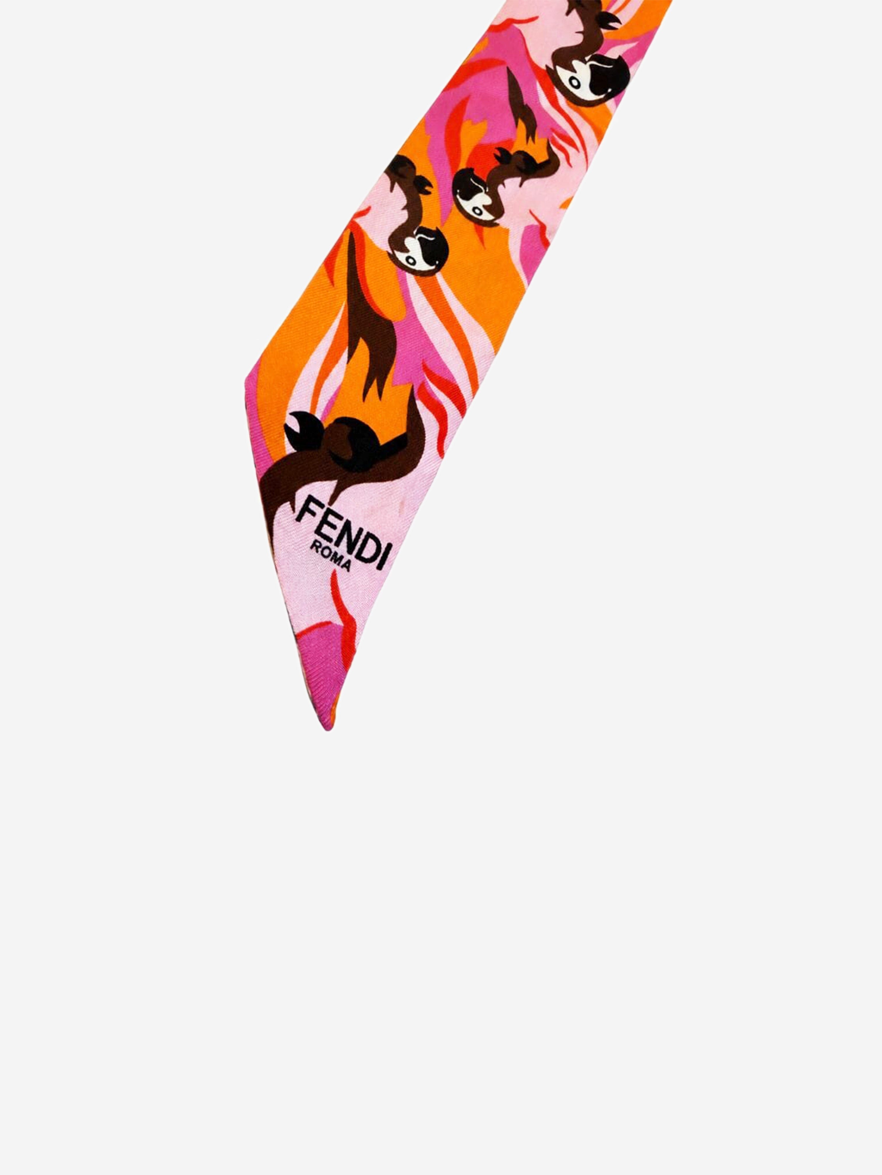 Pink silk parrot printed neck tie Scarves Fendi 