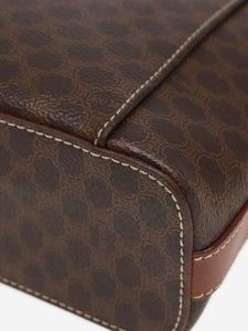 Celine CELINE Macadam Canvas Hand Bag PVC Leather Brown Gold Auth 98397
