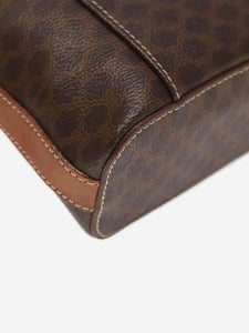 Celine CELINE Macadam Canvas Hand Bag PVC Leather Brown Gold Auth 98397