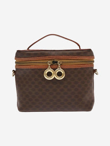 Celine CELINE Macadam Canvas Hand Bag PVC Leather Brown Gold Auth 98397