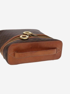 Celine CELINE Macadam Canvas Hand Bag PVC Leather Brown Gold Auth 98397
