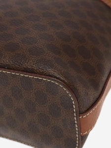 Celine CELINE Macadam Canvas Hand Bag PVC Leather Brown Gold Auth 98397