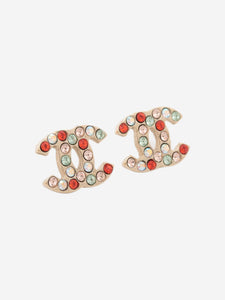Chanel Gold Coco Mark rhinestone embellished earrings
