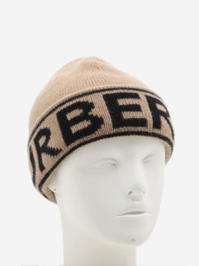 Burberry Light brown cashmere logo cuff beanie