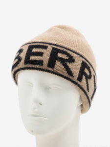 Burberry Light brown cashmere logo cuff beanie