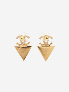 Chanel Gold plated CC rhinestone triangle earrings