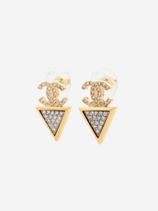 Chanel Gold plated CC rhinestone triangle earrings