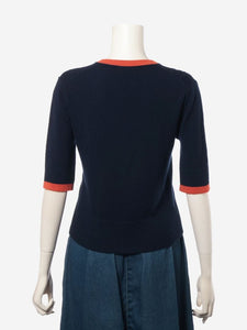 Chanel Navy knitted cashmere short sleeved jumper - size UK 8