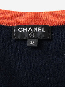 Chanel Navy knitted cashmere short sleeved jumper - size UK 8