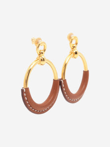 Hermes Gold leather hoop earrings