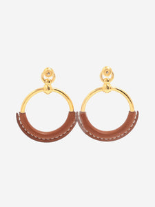 Hermes Gold leather hoop earrings