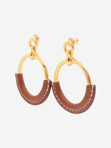 Hermes Gold leather hoop earrings