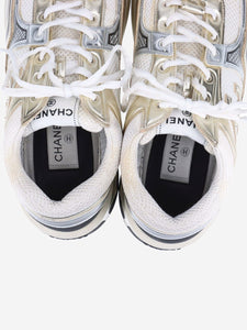 Chanel White and gold CC mesh and leather trainers - size EU 42