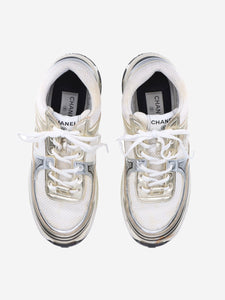 Chanel White and gold CC mesh and leather trainers - size EU 42