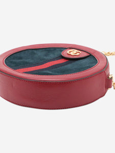 Gucci Red and dark blue leather Ophidia GG round bag