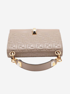 Fendi Taupe Zucca embossed Kan I leather shoulder bag