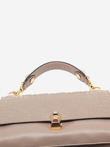 Fendi Taupe Zucca embossed Kan I leather shoulder bag