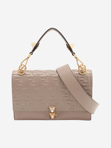 Fendi Taupe Zucca embossed Kan I leather shoulder bag