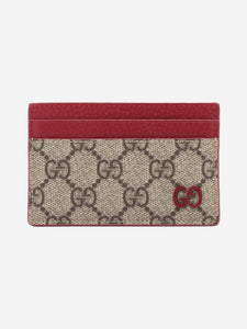 Gucci Red and brown GG Supreme cardholder