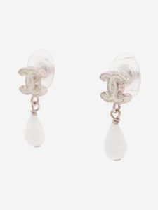 Chanel Silver Coco Mark drop earrings