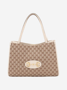 Gucci Brown and cream Horsebit 1955 GG canvas tote bag