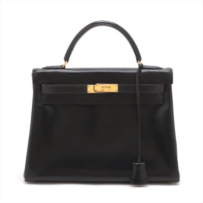 Black vintage 1993 Kelly 32 bag in Box Calf leather