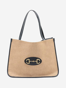 Gucci Neutral Horsebit 1955 canvas and leather tote bag