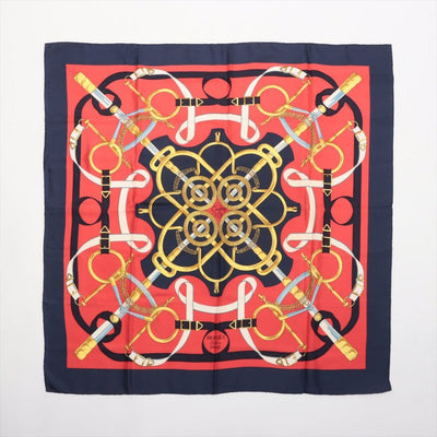 Red and navy silk printed scarf Scarves Hermes 
