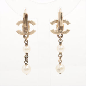Chanel Gold CC 16K pearl drop earrings