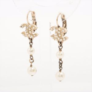 Chanel Gold CC 16K pearl drop earrings
