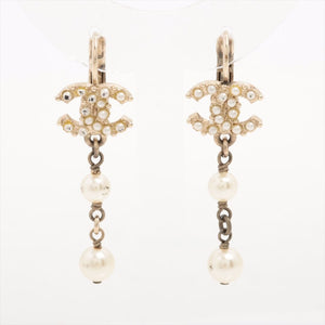 Chanel Gold CC 16K pearl drop earrings