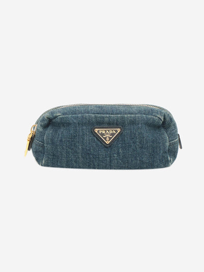 Blue Enamel-logo denim pouch Clutch bags Prada 
