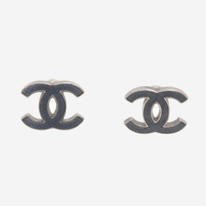 Chanel Silver and dark blue Coco Mark B12P earrings